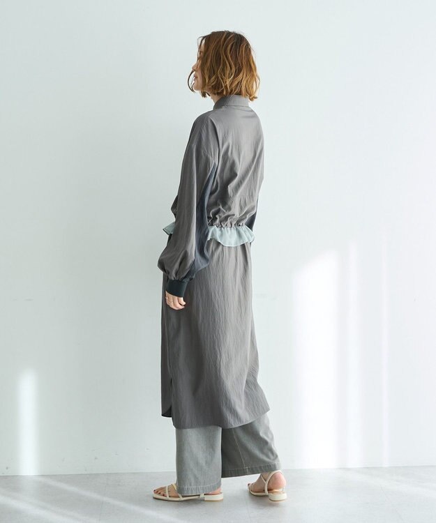 YECCA VECCA シアーMIXドロストデザインシャツワンピース Khaki