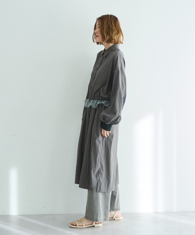 YECCA VECCA シアーMIXドロストデザインシャツワンピース Khaki