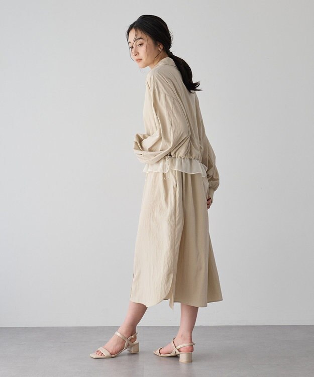 YECCA VECCA シアーMIXドロストデザインシャツワンピース Beige