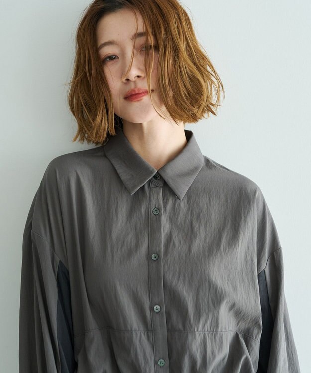 YECCA VECCA シアーMIXドロストデザインシャツワンピース Khaki