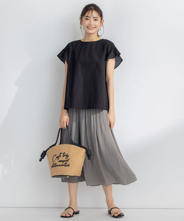 組曲 エンブロイダリーレースフレンチスリーブ ブラウス ブラック系