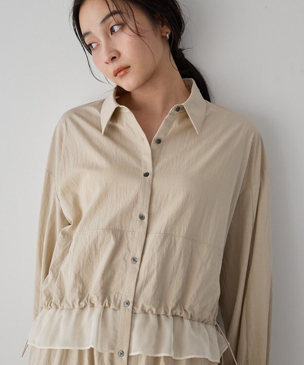 YECCA VECCA シアーMIXドロストデザインシャツワンピース Beige