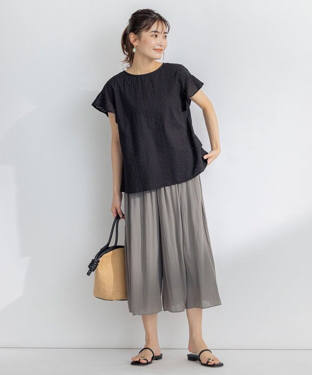 組曲 L エンブロイダリーレースフレンチスリーブ ブラウス ブラック系