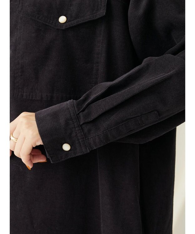 CRAFT STANDARD BOUTIQUE コーデュロイパールドット釦ワンピース Charcoal Gray