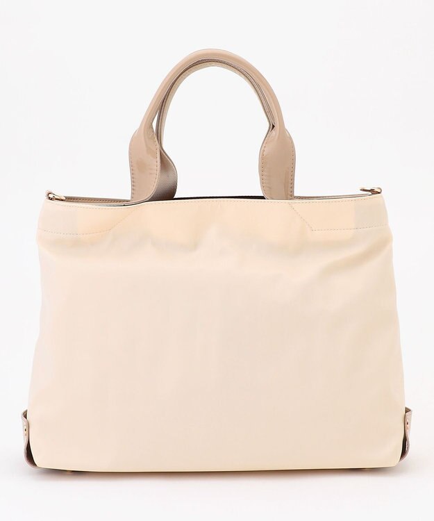LA BAGAGERIE ツイルナイロン×エナメル 2WAYトートバッグ Mサイズ アイボリー