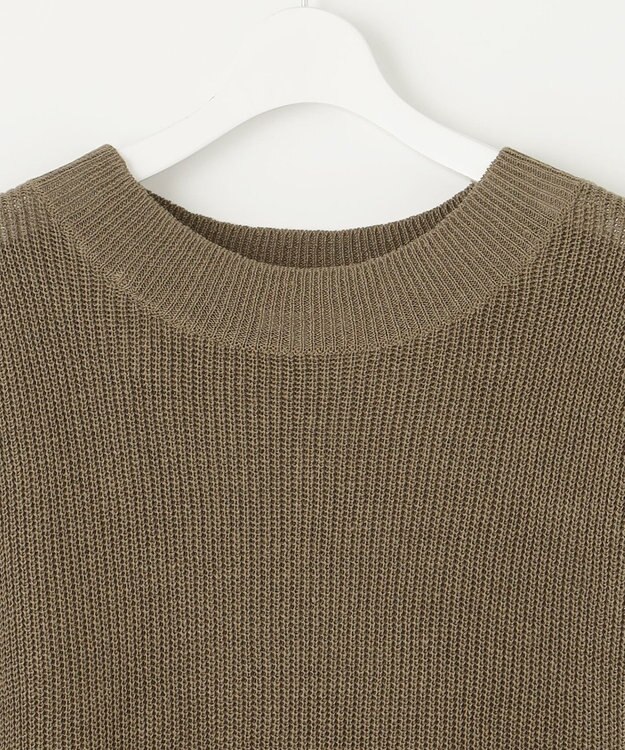 自由区 S 【洗える】リネンミドルゲージニット ベスト カーキ