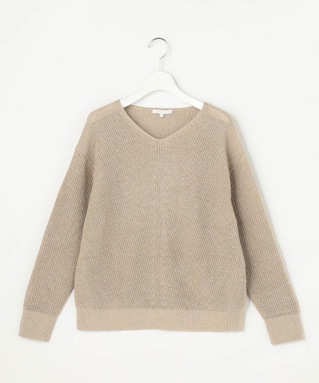 自由区 リネンミドルゲージプルオーバー ニット ベージュラメ