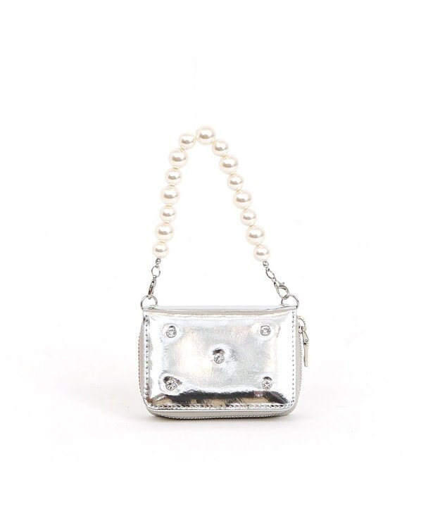 UNBILLION VERYコラボ ペルケ perche / 牛革パールハンドルジャバラウォレット シルバー