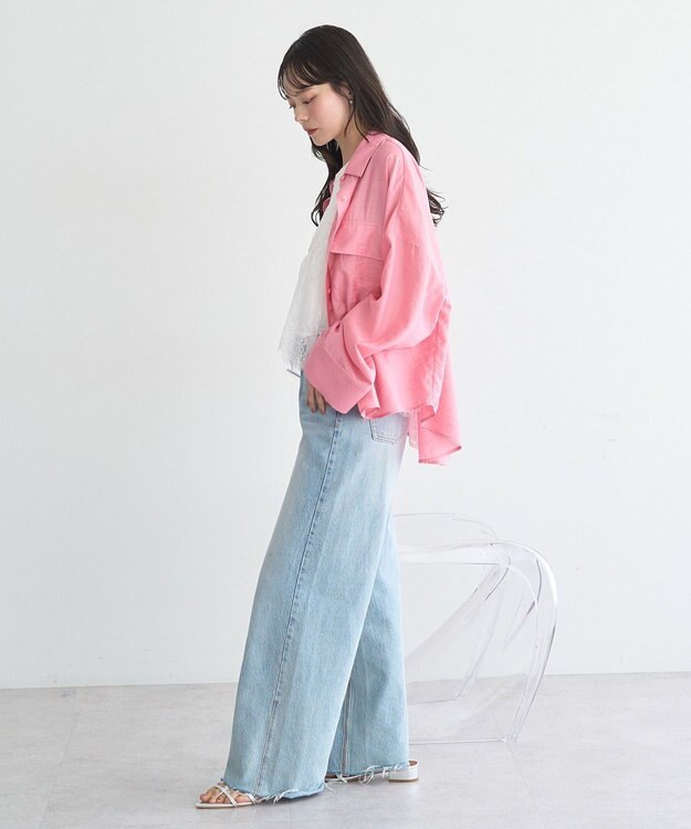 earth music&ecology Ｗポケットシャツ Pink