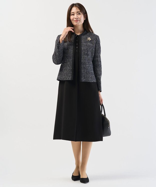 J.PRESS LADIES 【セットアップ対応】ファンシーツイード ノーカラー ジャケット ネイビーミックス系