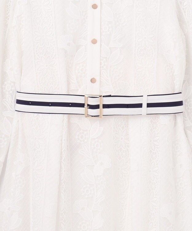 GRACE CONTINENTAL ストライプフラワー刺繍ワンピース ホワイト