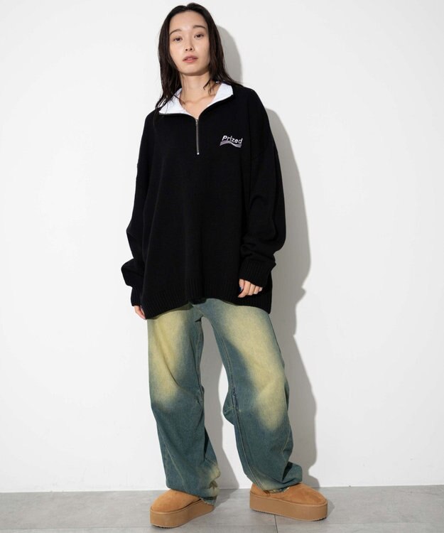 WEGO 【ユニセックス着用ITEM】ワンポイントハーフジッププルオーバー ブラック