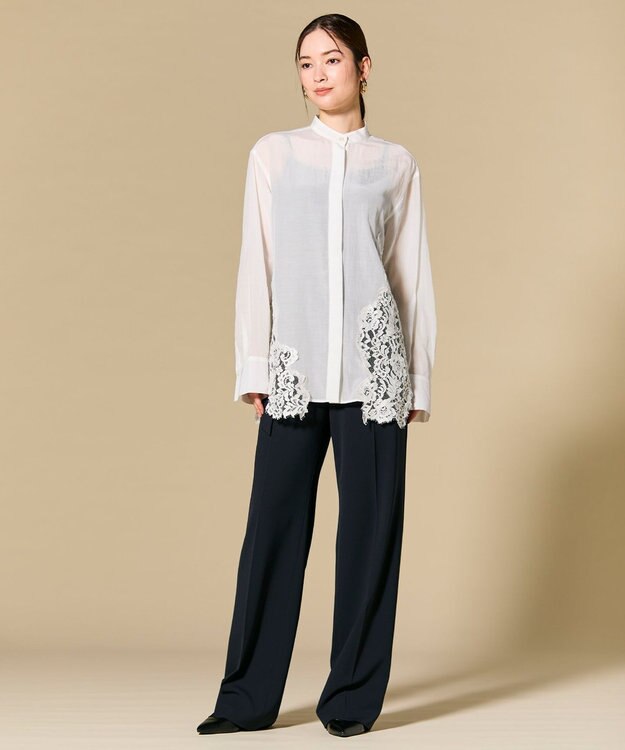BEIGE， GALENA / コットンレースバンドカラーシャツ Off