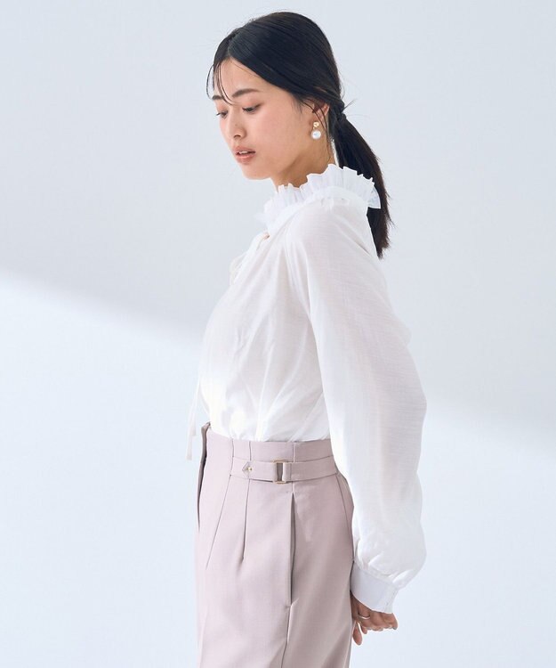 YECCA VECCA スタンドカラーシアーリボンブラウス Off White