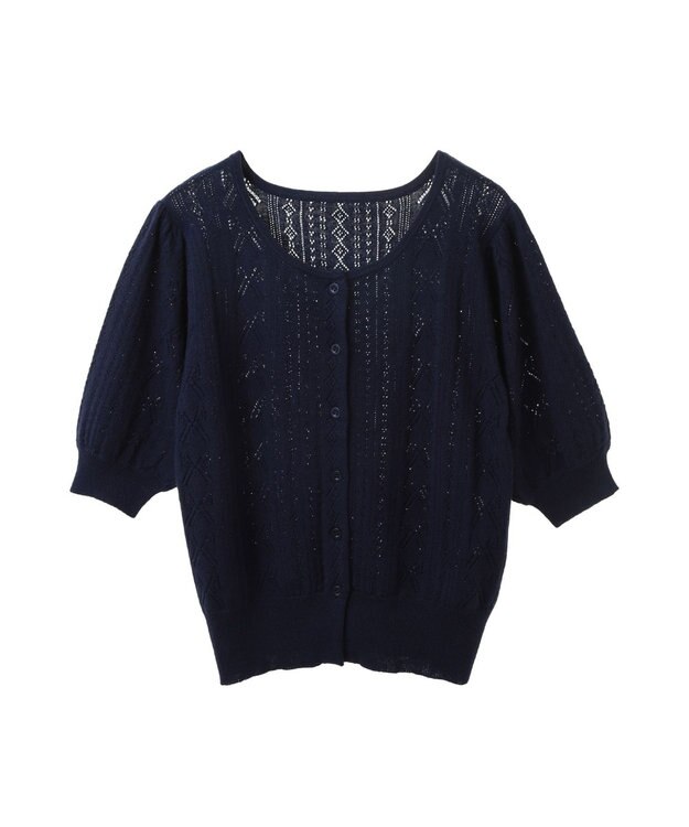 earth music&ecology リボン柄透かし編みニットカーディガン Navy