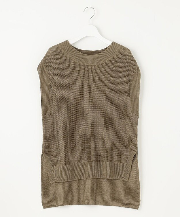 自由区 S 【洗える】リネンミドルゲージニット ベスト カーキ