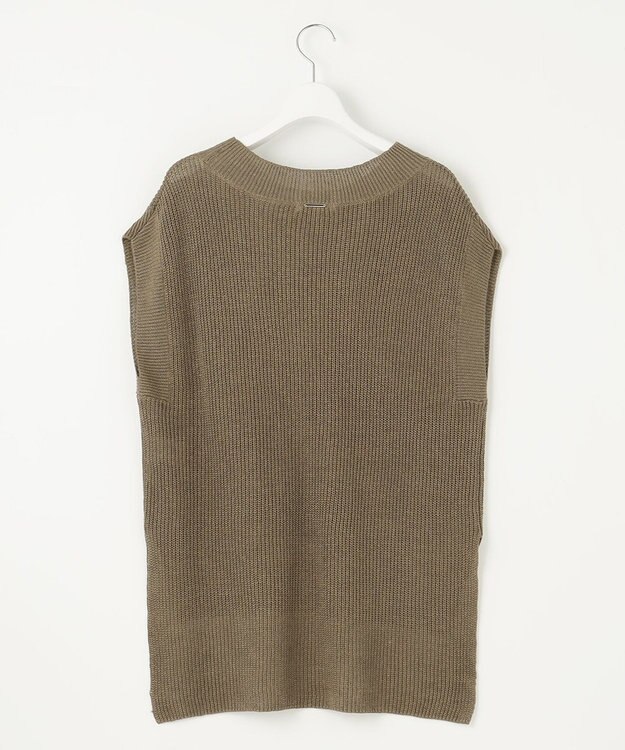 自由区 S 【洗える】リネンミドルゲージニット ベスト カーキ