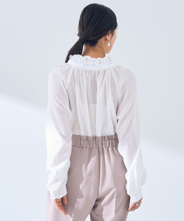 YECCA VECCA スタンドカラーシアーリボンブラウス Off White