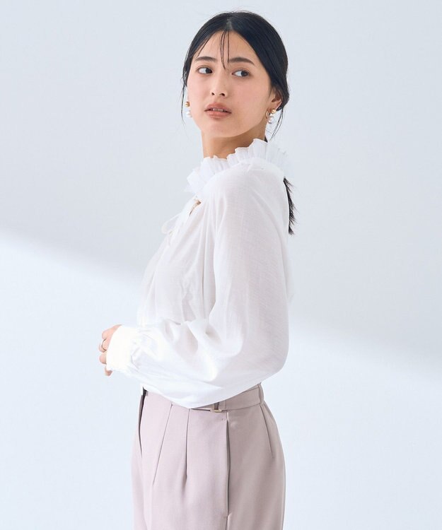 YECCA VECCA スタンドカラーシアーリボンブラウス Off White