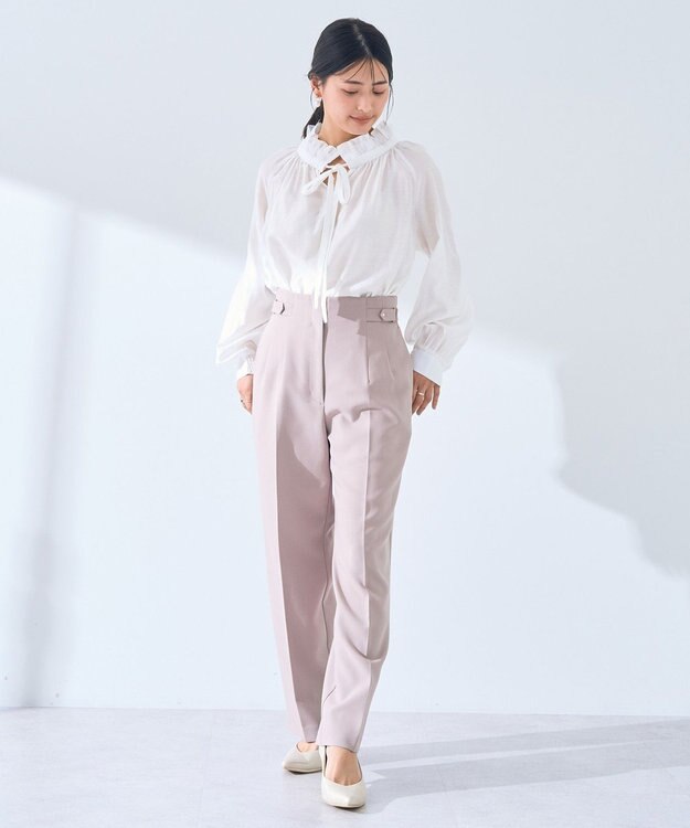 YECCA VECCA スタンドカラーシアーリボンブラウス Off White