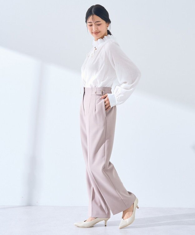 YECCA VECCA スタンドカラーシアーリボンブラウス Off White