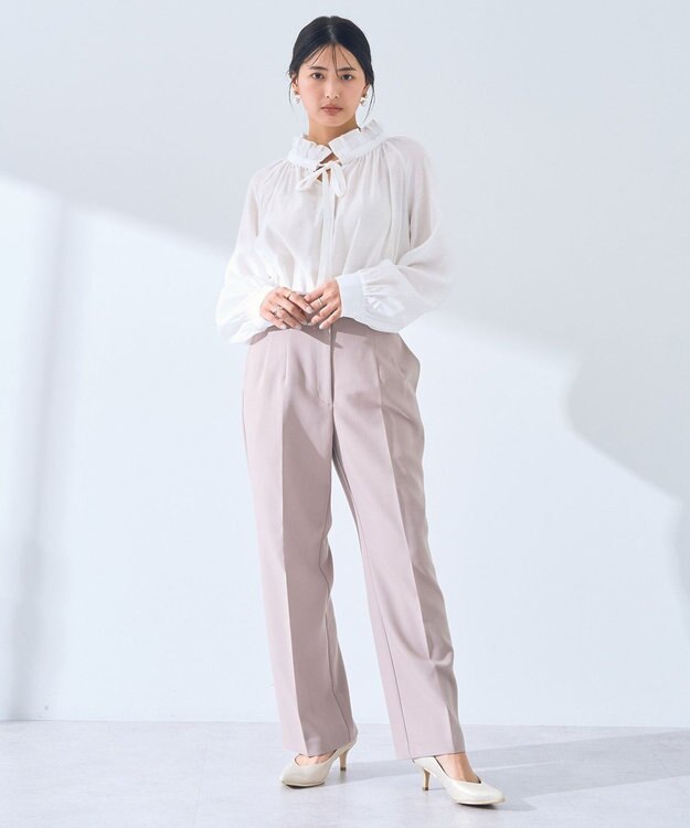 YECCA VECCA スタンドカラーシアーリボンブラウス Off White