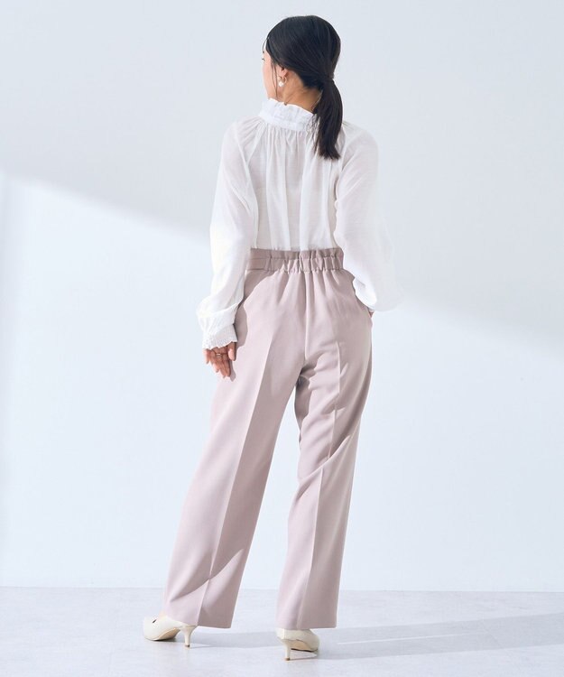 YECCA VECCA スタンドカラーシアーリボンブラウス Off White