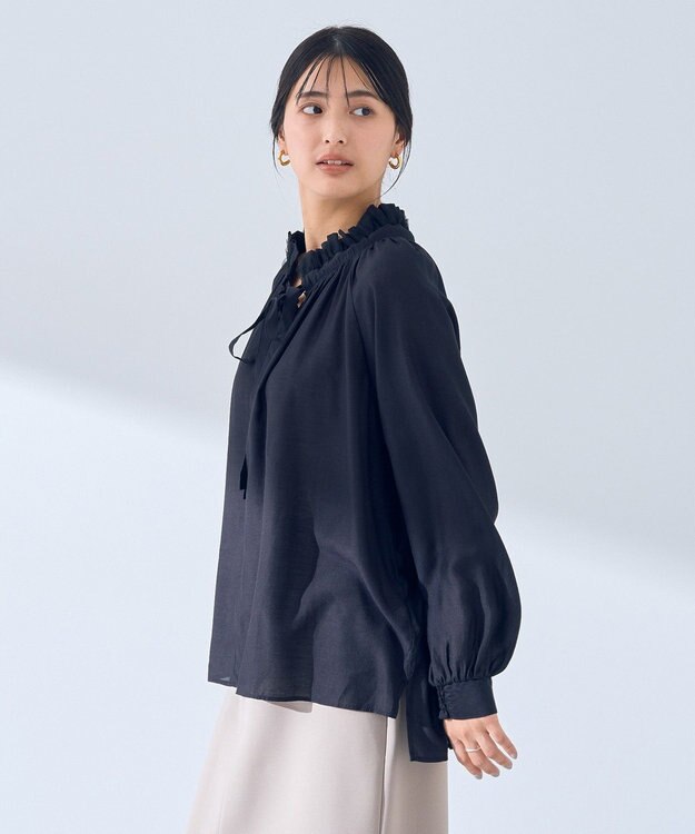 YECCA VECCA スタンドカラーシアーリボンブラウス Black