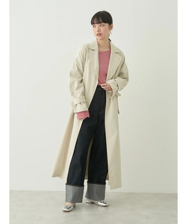 earth music&ecology 着流しロングトレンチ Ecru