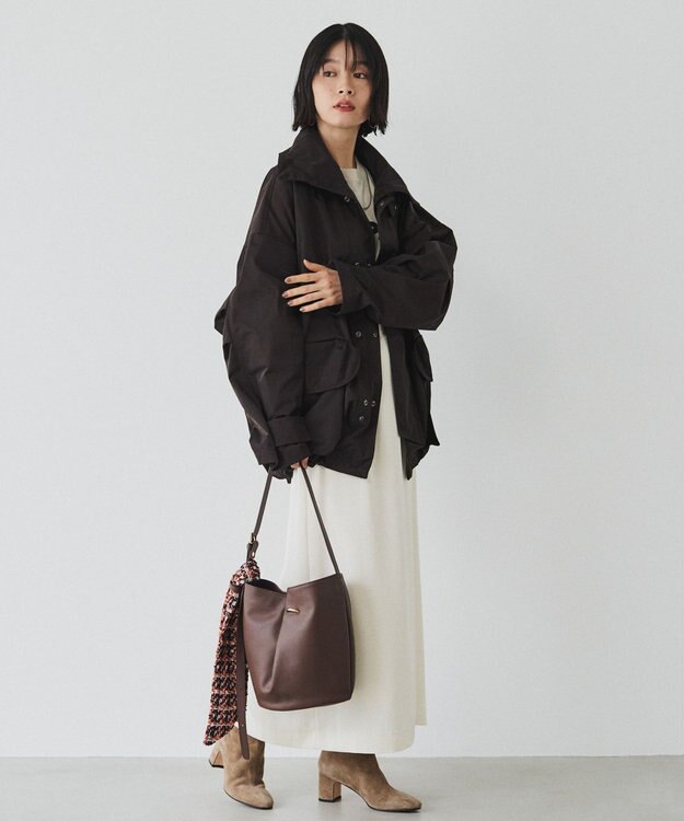 russet ツイードスカーフ付きレザー2WAYショルダーバッグ(CE-1632) D.Brown