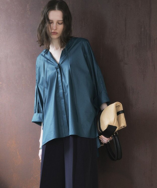 YECCA VECCA 【ORGABITS】5分袖スキッパーシャツ Blue Green