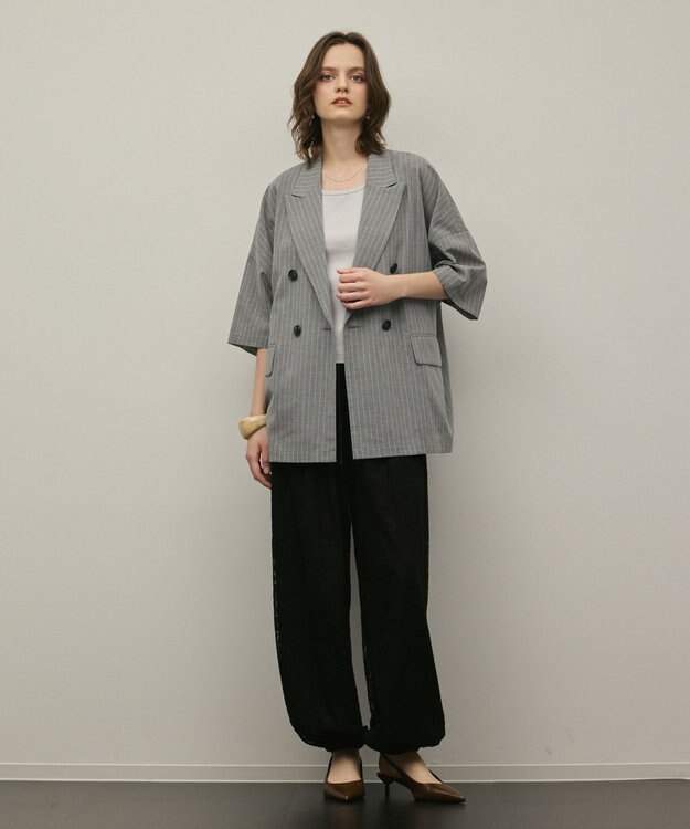 GRACE CONTINENTAL ドルマンテーラードジャケット ストライプ