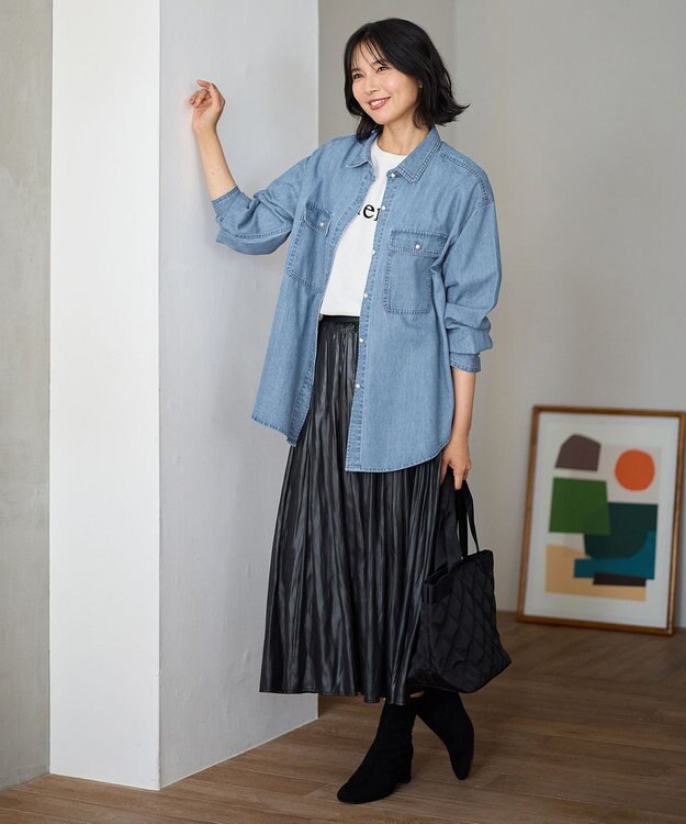 ANY L 【洗濯機可】パールボタンデニムシャツ インディゴ