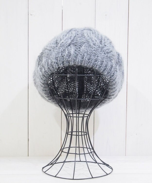 石田製帽 モヘアケーブルニット ベレー帽 ミディアムグレー