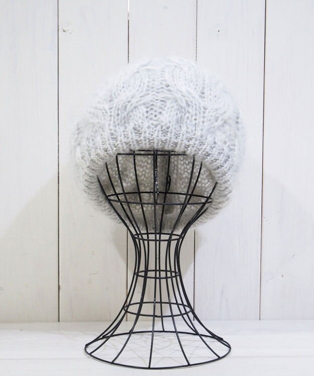 石田製帽 モヘアケーブルニット ベレー帽 ライトグレー