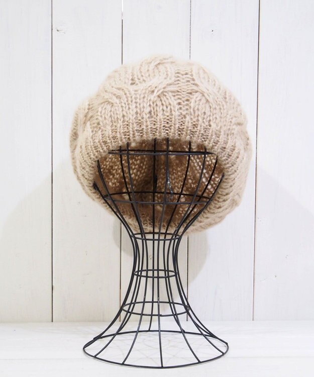 石田製帽 モヘアケーブルニット ベレー帽 ベージュ