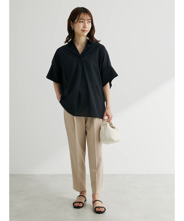 Green Parks 綿麻混スキッパーシャツ Black