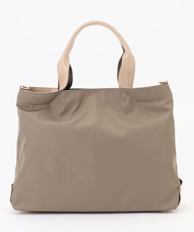 LA BAGAGERIE ツイルナイロン×エナメル 2WAYトートバッグ Mサイズ グレージュ