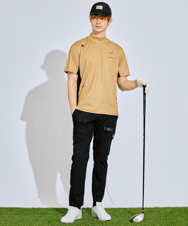 PW CIRCULUS 【吸水速乾 / UV遮蔽率96.3% UVカット / ストレッチ】【MEN】メッシュコンビモックネックT ゴルフ ベージュ系