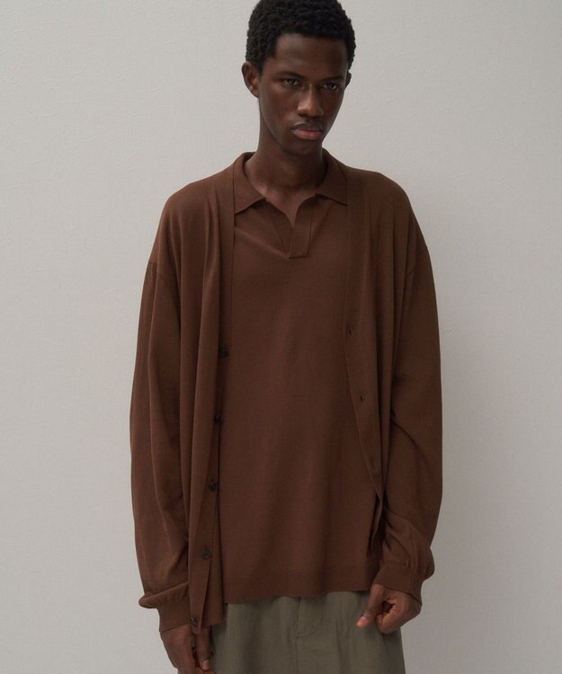 ATON FINE ICE COTTON | Vネックカーディガン - UNISEX CAMEL
