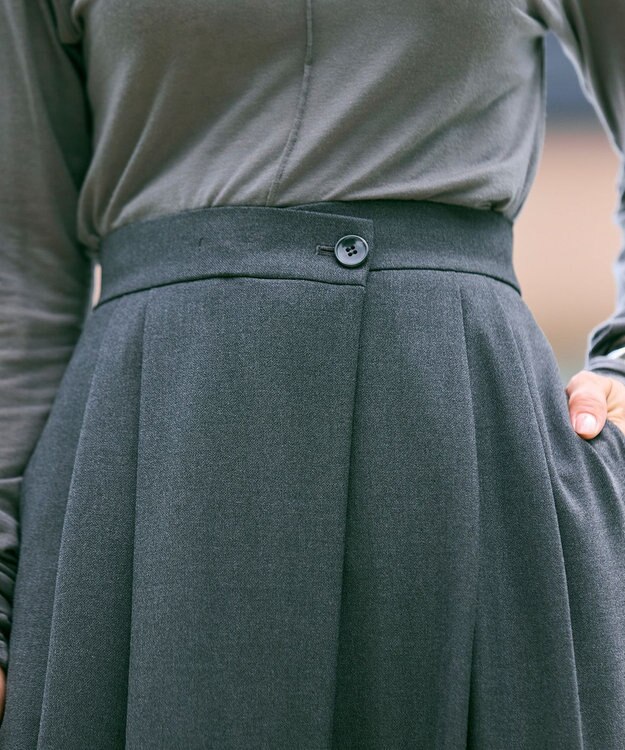 #Newans 【洗える】スラントフロントコクーンパンツ グレー