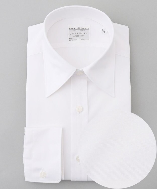 GOTAIRIKU 【形態安定/コンバーチブルカフス仕様】PREMIUMPLEATS_レギュラーカラー 通年ドレスシャツ ホワイト系