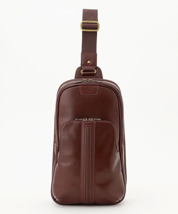 JOSEPH ABBOUD 【軽量/コンパクト/牛革】オイルドレザーボディー バッグ ダークブラウン系