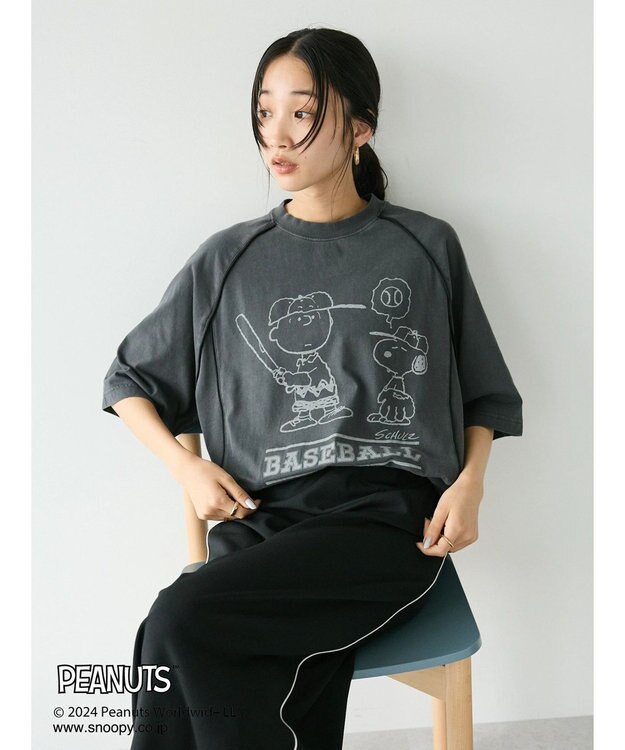 CRAFT STANDARD BOUTIQUE 【ユニセックス】PEANUTS/スヌーピー 切り替えTシャツ Charcoal Gray