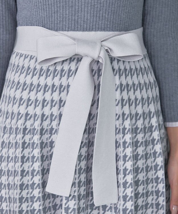 Tiaclasse 【洗える】千鳥柄ニットプリーツワンピース チャコール