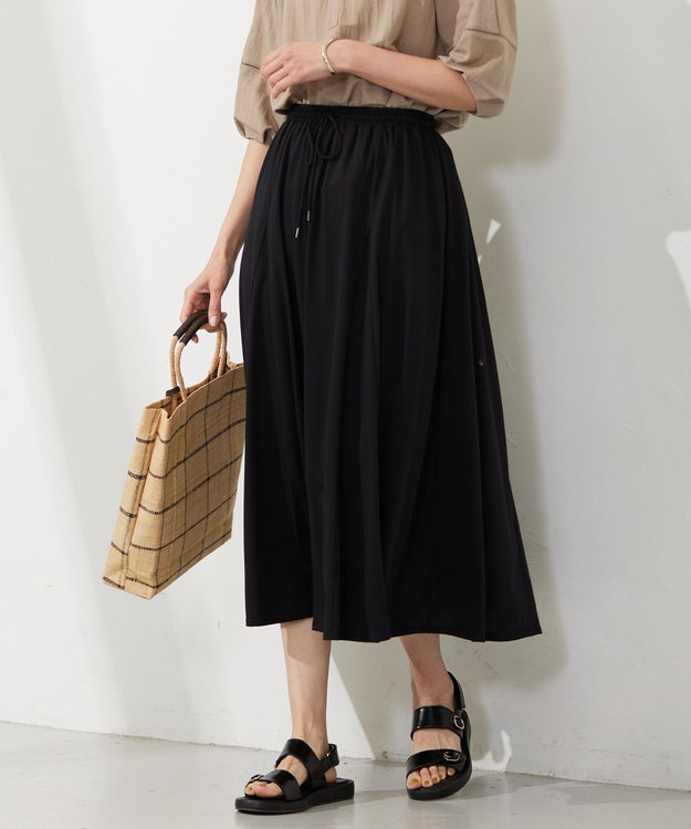 J.PRESS LADIES 【洗える】ジャージー フレアースカート ブラック系