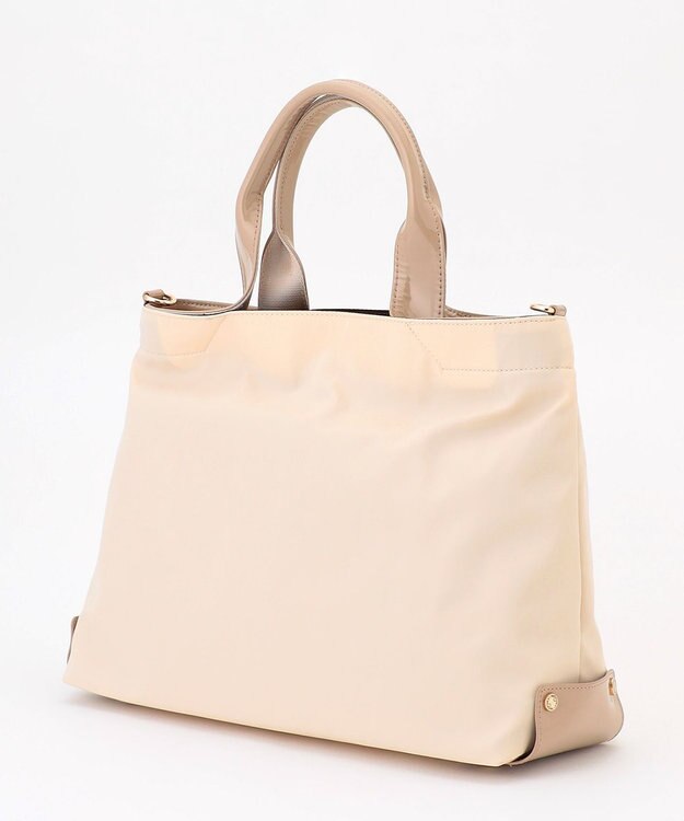 LA BAGAGERIE ツイルナイロン×エナメル 2WAYトートバッグ Mサイズ アイボリー