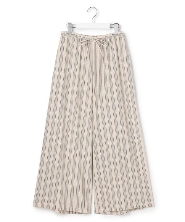 J.PRESS YORK STREET 【WOMEN】リネンストライプ イージーワイド パンツ アイボリー系1