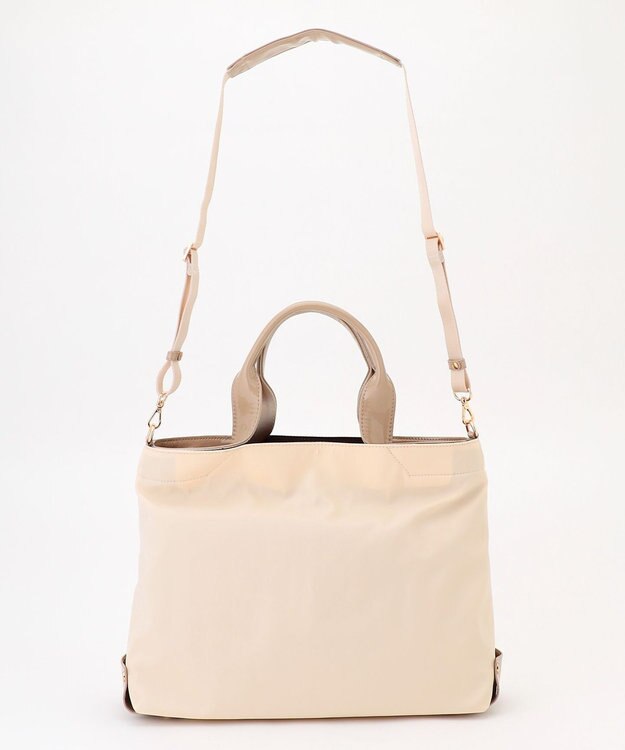 LA BAGAGERIE ツイルナイロン×エナメル 2WAYトートバッグ Mサイズ アイボリー