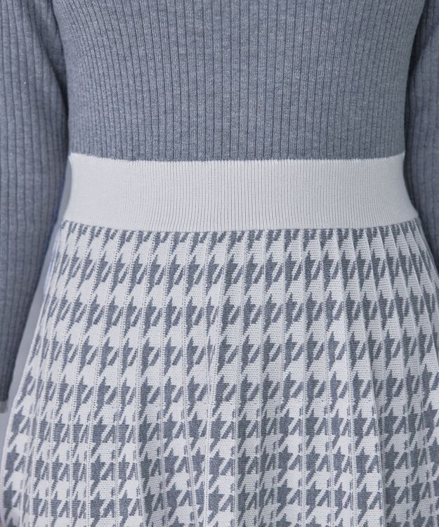 Tiaclasse 【洗える】千鳥柄ニットプリーツワンピース チャコール